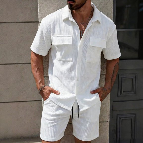 Yaoyar Mens 2 Pieces Outfits Casual Shirt And Shorts Set Athletic Jogging Summer Tracksuit