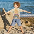 thumbnail image 3 of FORMRS Boys Rash Guard with Short Sleeves UPF 50+ Swim Shirts Sizes 3-12T, Beige Rainbow, 3 of 6