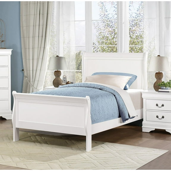Traditional White Finish 1pc Twin Size Sleigh Bed Classic Louis Philippe Styling Bedroom Furniture