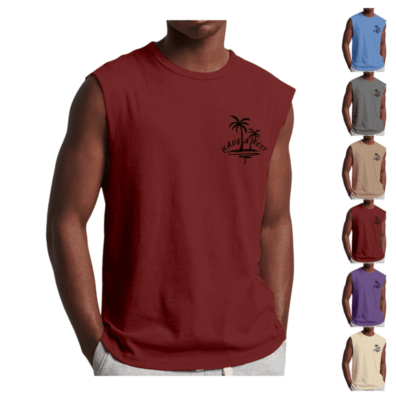 Longantii Mens Sleeveless Shirts Muscle Gym Summer Men Tank Tops Palm Tree Tee Shirts Casual Workout Vacation T-Shirts