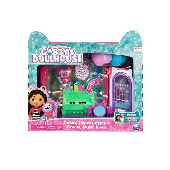 Gabby's Dollhouse Groovy Music Room Playset with DJ Catnip Figure and Surprise Accessories