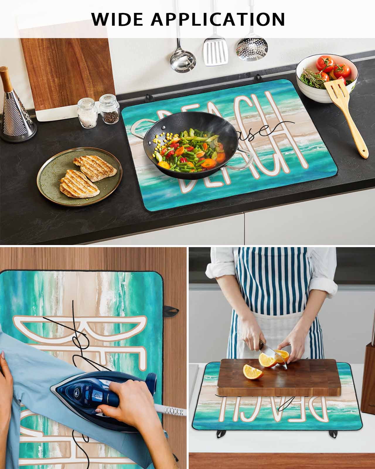 nqOlkjepod Large Induction Cooktop Protector Mat 36"x21", Summer Turquoise Beach Stove Top Covers for Electric Stove, Sand Coastal Waves Gradient Stove Burner Cover Mats, Glass Top Stove Cover