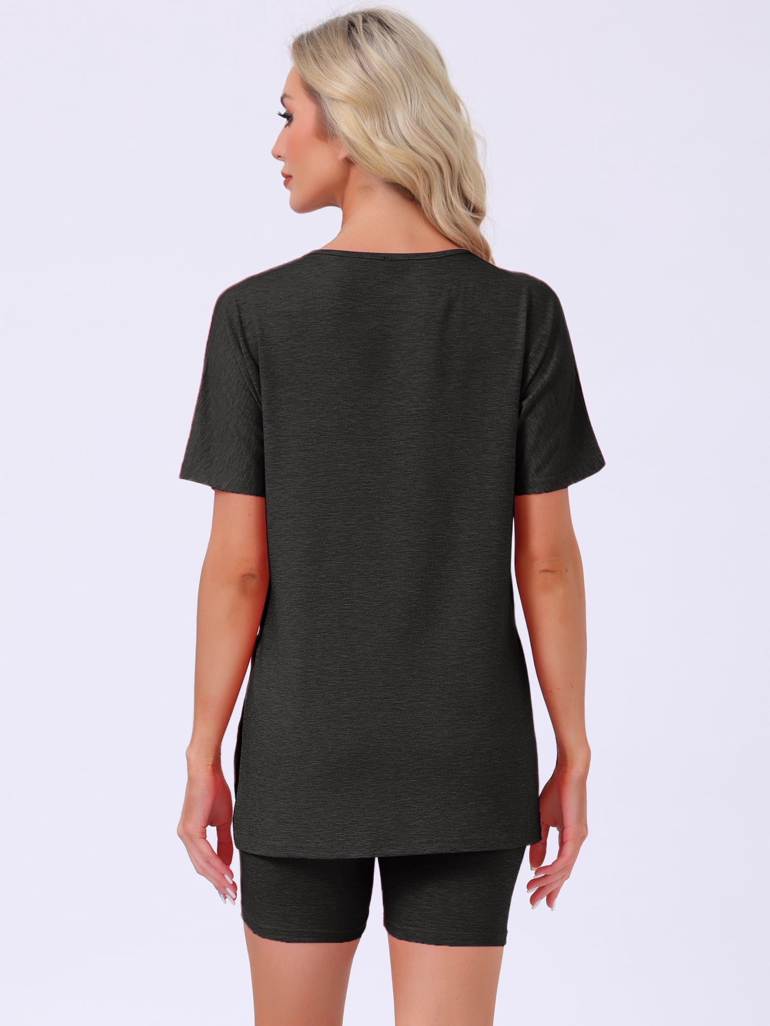 DARING DIVA Women's Pajama Set Split Jersey Knit Tops with Fitted Shorts 2XL Black