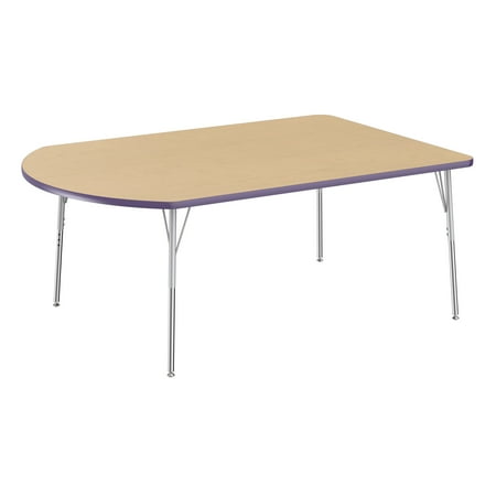 48in x 72in Work Around Contour Thermo-Fused Adjustable Activity Table Maple/Eggplant/Silver - Standard Swivel