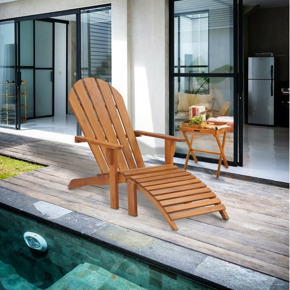 Teak Wood Adirondack Outdoor Patio Lounge Chair With Footstool, A-Grade Teak Wood