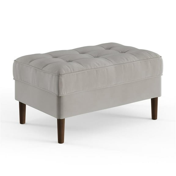 Pemberly Row Performance Velvet Rectangular Ottoman in Silver