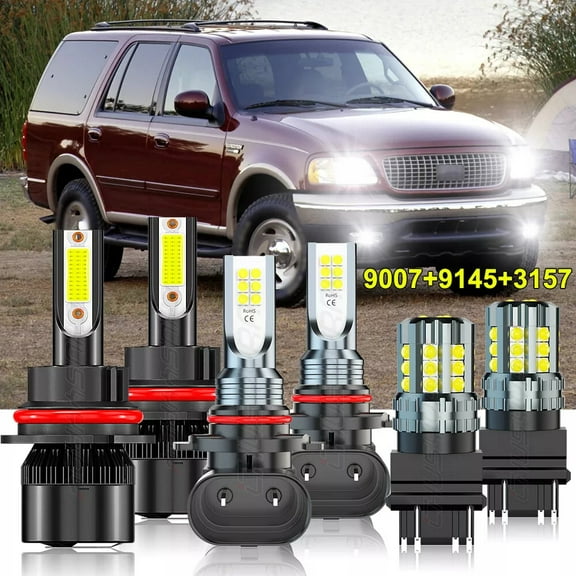 For 1999-2002 Ford Expedition LED Headlight Fog Light Turn Signal Lamp Bulbs Kit 6000K Pure White Qty 6