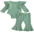 thumbnail image 1 of Newborn Baby Girl Boy Romper Bodysuit Top Ribbed Bell Bottom Pants Set 2Pcs Outfits, 1 of 6