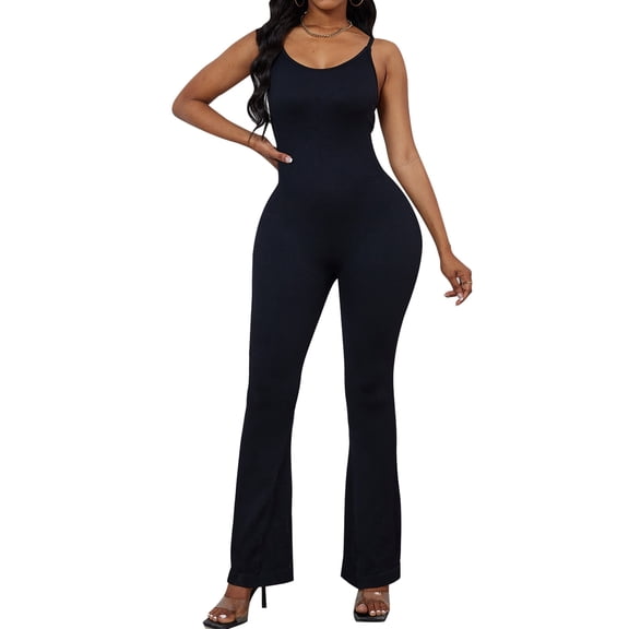 Athlemo Women's Seamless Jumpsuit-Spaghetti Strap Bodycon Workout Romper for Yoga & Gym