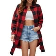 thumbnail image 2 of hirigin Women Long Plaid Coat, Long Sleeve Lapel Buttons Spring Street Casual Party Plaid Cardigan, 2 of 6