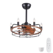 20 inch Brown Caged Ceiling Fan with Lights, Industrial 6-Light Fan Light Fixture with Remote Control, Reversible 6-Speed for Bedroom,Living Room.
