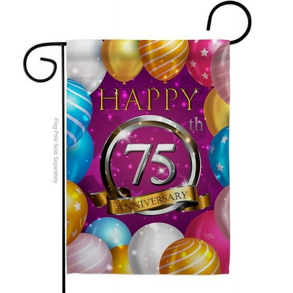 Breeze Decor G165198-BO 13 x 18.5 in. Happy 75th Anniversary Garden Flag with Celebration Double-Sided Decorative Vertical House Decoration Banner Yard Gift