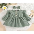 thumbnail image 2 of PENGXIANG Automne Bébé Filles Princesse Robe 2pcs Volant à Manches Longues Bouton Velours Côtelé une Ligne Robe Bandeau Vin Rouge 2-3 Ans, 2 of 9