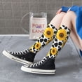 thumbnail image 5 of Xecao Cow Print Sunflower print thigh-high socks, crafted for both men and women with a stretchy, high-opaque design perfect for daily wear, 5 of 6