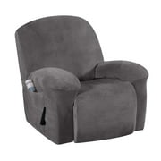 Enova Home Real Velvet Spandex Recliner Chair Slipcover with Elastic Bottom Side Pocket (Grey)