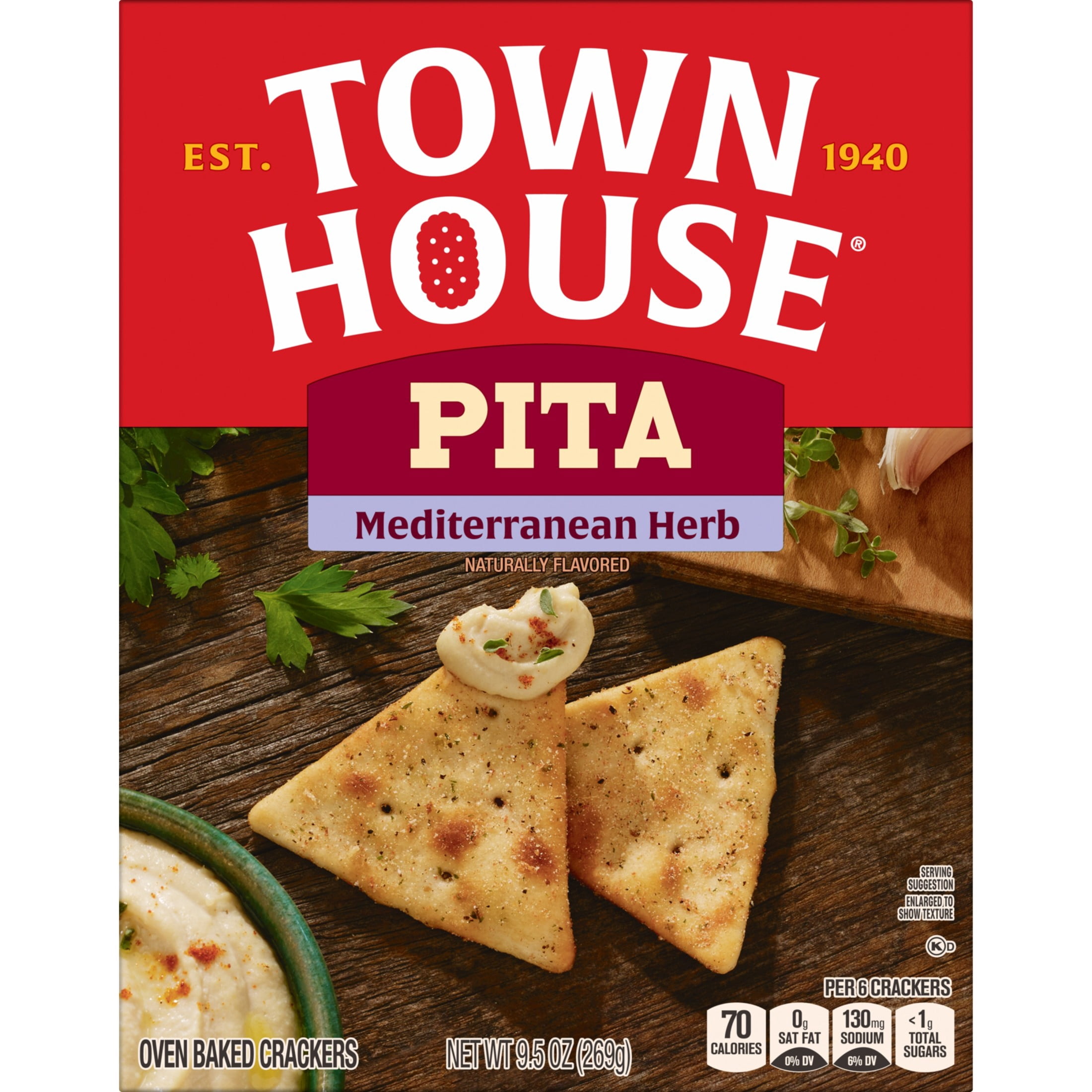 Town House Pita Mediterranean Herb Oven Baked Crackers, Salty Snacks, 9.5 oz