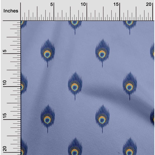 oneOone Cotton Poplin Fabric Peacock Feather Ikat Print Fabric By The Yard 42 Inch Wide
