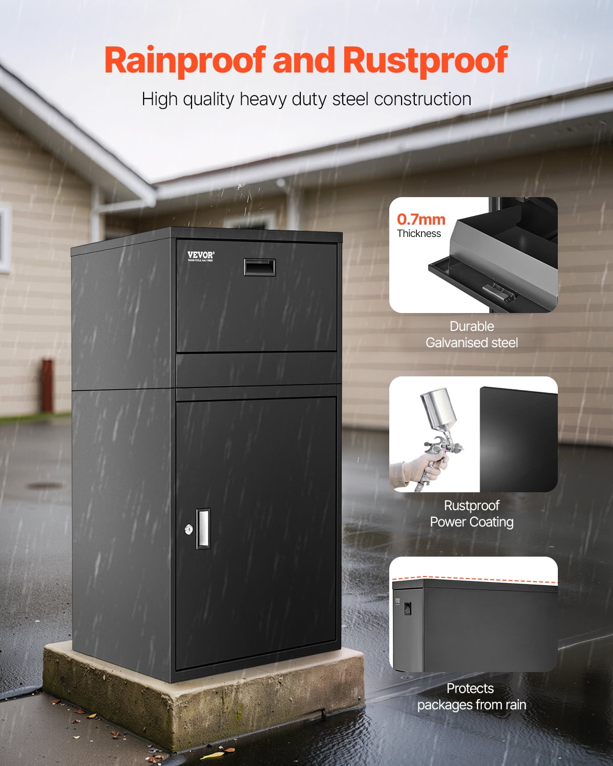 VEVOR Package Delivery Boxes for Outside, 38.6 in. Mailbox for Parcel with Lock, Galvanized Steel Package Drop Box with Anti-Theft Design, Weather-Resistant Package Mailbox for Home, Black