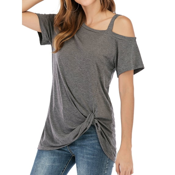 YouLoveIt Women's Shirts Short Sleeve T-shirt Plus Size Casual Off Shoulder T-Shirt Blouse Loose Plus Size Tops Cold Shoulder T Shirts Twist Knot Tunics Tops