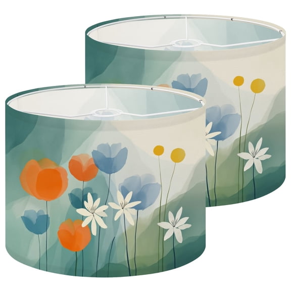 Lampshades 2 Pack Abstract Floral Orange Yellow Blue Flowers Green 13"x13"x10" Light Shade for Table Lamps Floor Lamp Chandelier Lampshade Replacement Easy Assembly