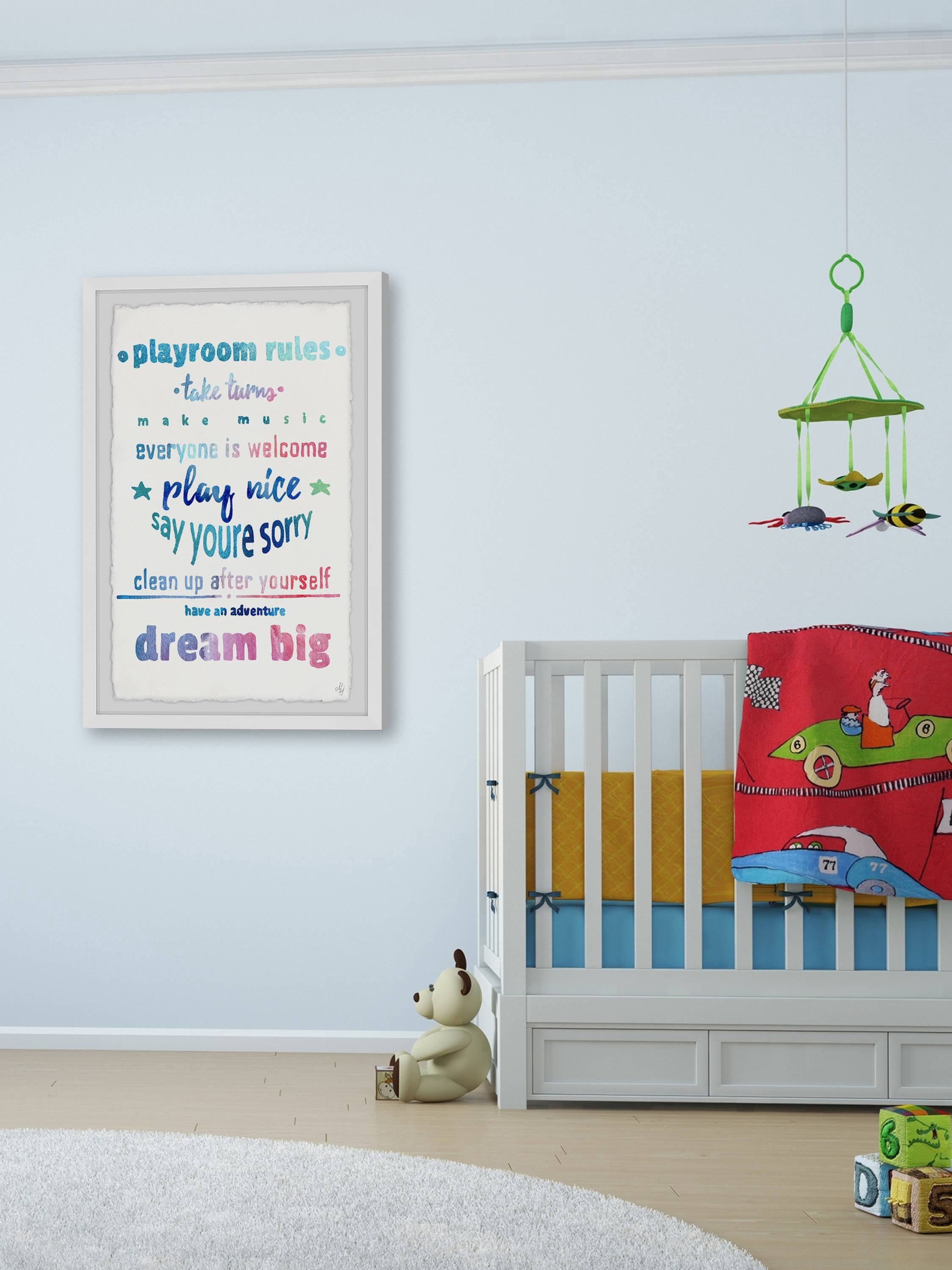 Marmont Hill Dreamy Playroom Rules Framed Wall Art, 12.00" x 1.50"