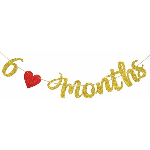 6 Months Banner, Baby's 6 Month Banner for Baby's Half Year Old Birthday Party Decorations,Happy 1/2 Birthday/Anniversary Party Decoration Supplies,Gold Glitter
