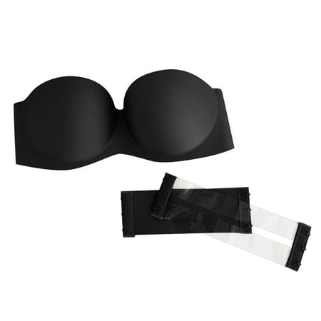 YEYLANERS Bras for Women Invisible Strapless Clear Back Strap Convertible Bra with Lace Padded Underwired Push Up Smoothing Gather Brassiere Solid Traceless BralettesBlackM