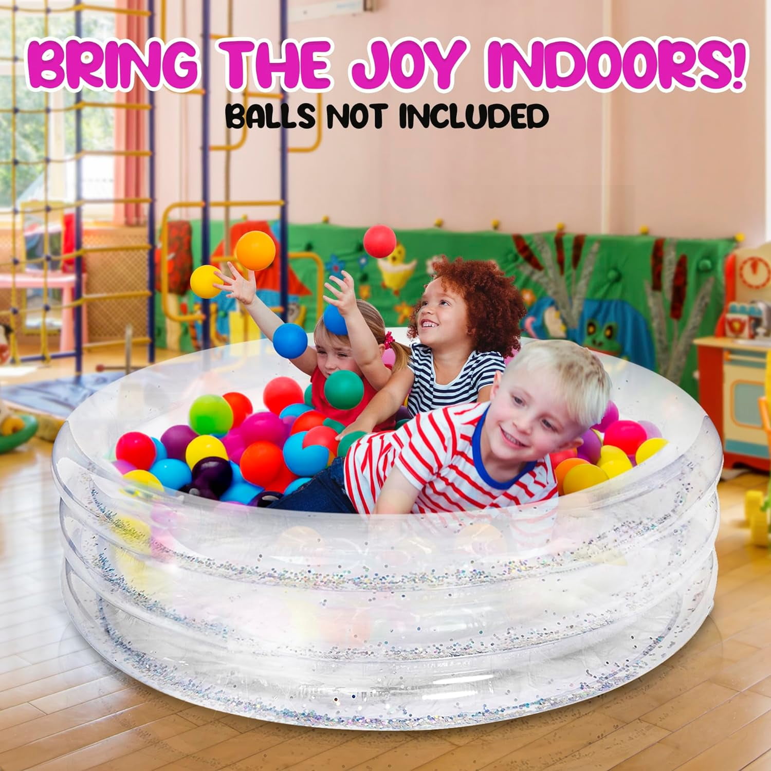 ArtCreativity Sparkly Inflatable Kiddie Pool – 3-Level Blow-Up Baby Pool for Kids, Small Backyard Swimming Pool with Cushioned Bottom for Toddlers