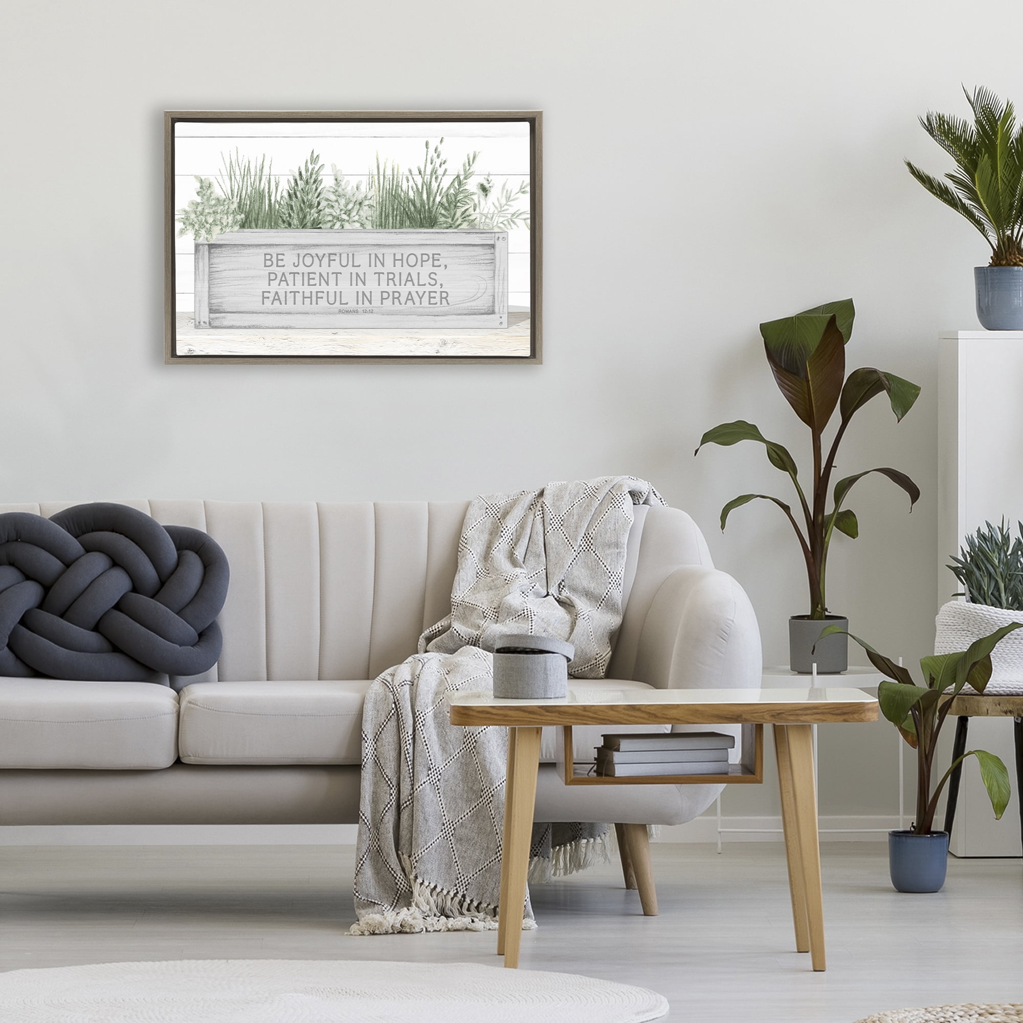 Stupell Industries Be Joyful Flower Box Brown Framed Floater Canvas Wall Art, design by Janice Gaynor