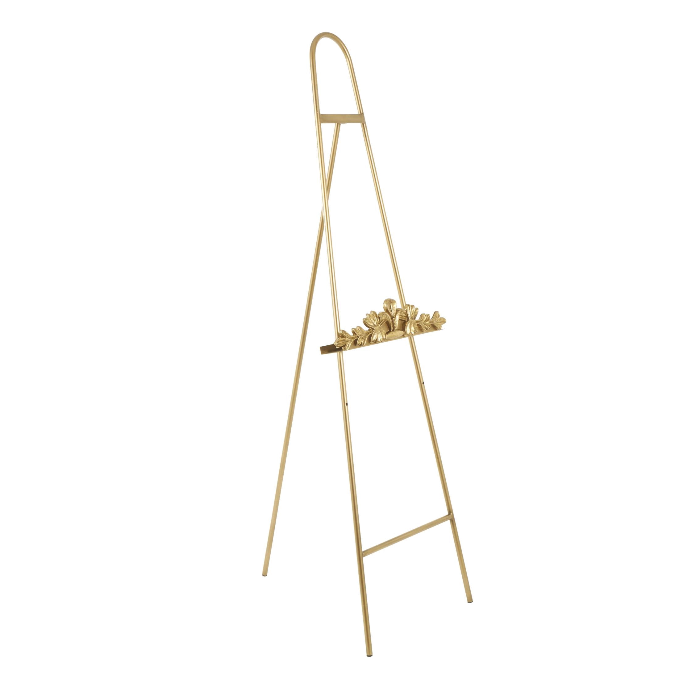 DecMode 19" x 63" Gold Metal Arched Adjustable Floor 2 Tier Leaf Easel with Vine Emblem, 1-Piece
