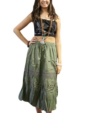 Mogul Women's Broomstick Maxi Skirt Corset lace Work Hippie Chic Gypsy Chic Boho Style Long Skirts SML