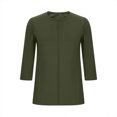 thumbnail image 4 of Wo-Fusoul Haut pour Femmes, Blouse Décontractée à Manches 3/4, Col Rond, Couleur Unie, Coupe Ample, Printemps Été, Vert Armée, 4 of 7