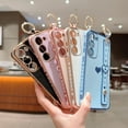 thumbnail image 6 of Compatible with Samsung Galaxy S23 5g Phone Case with Aesthetic Cute Love Heart Wrist Strap Kickstand Luxury Plating Side Heart Pattern Cover Soft Shockproof Stand Holder Bumper (Black), 6 of 10