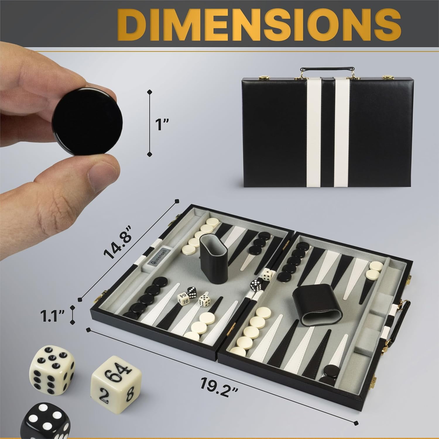 Backgammon Sets for Adults - 15-Inch Black PU Leather
