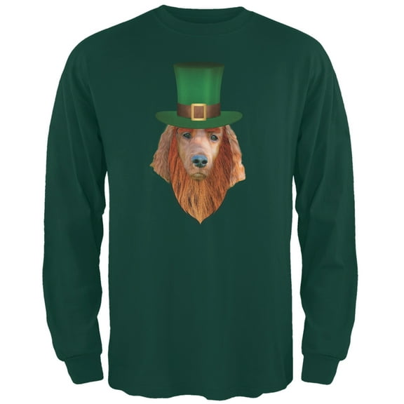 St. Patricks Day - Irish Setter Leprechaun Forest Green Adult Long Sleeve T-Shirt - 2X-Large