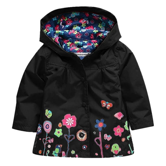 Baby Clothes Savings! purcolt Toddler Boys Girls Long Sleeve Hooded Rain Jacket Lightweight Waterproof Raincoat Kids Fall Winter Floral Print Rainsuit Windbreaker Outerwear