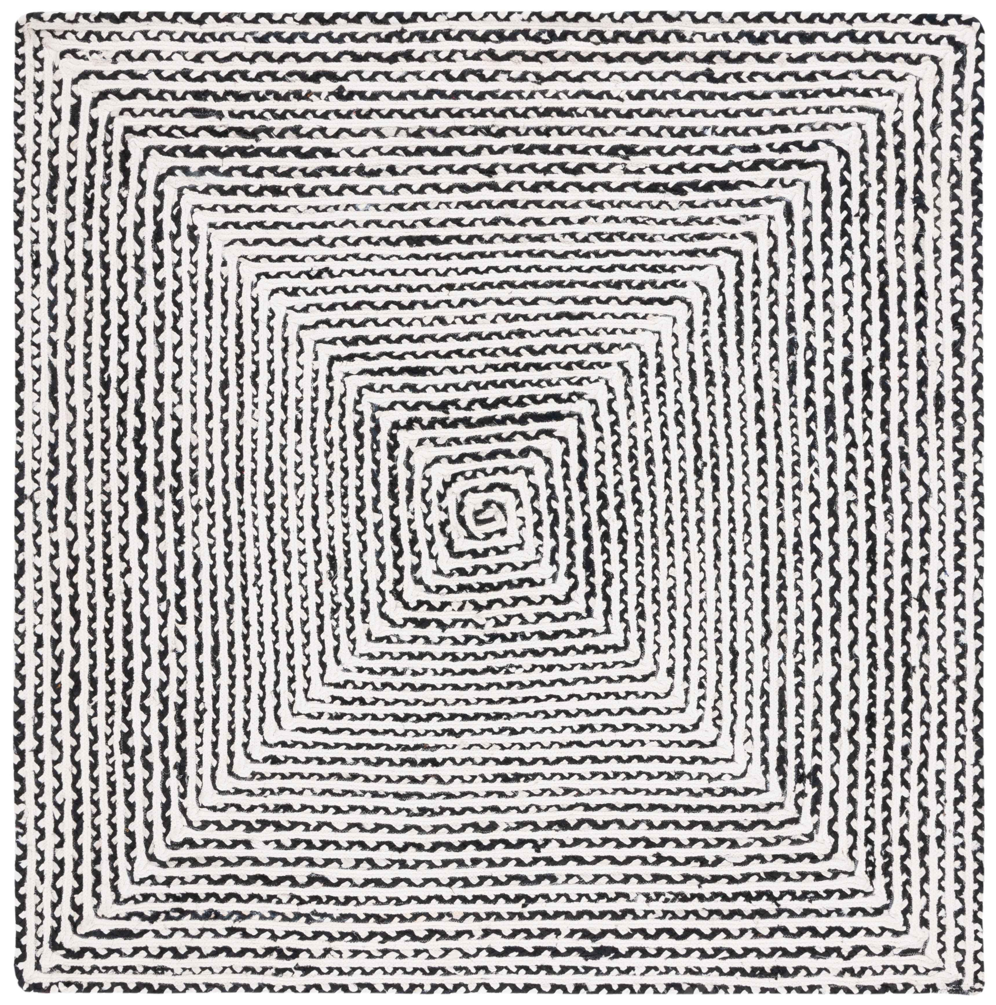 SAFAVIEH Braided Anabella Bordered Cotton Reversible Area Rug, Black/Ivory, 6' x 6' Square