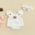 thumbnail image 2 of Newborn Infant Baby Girl Romper Floral Pattern Ruffle Sleeve Bottom Snap Jumpsuit with Hair Accessories, 2 of 6