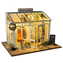 BESTSKY Miniature Doll House with LED Light and Furniture Flower Garden House