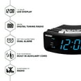 NELSONIC Digital AM/FM Clock Radio with Built in Aux Cord, Black with
