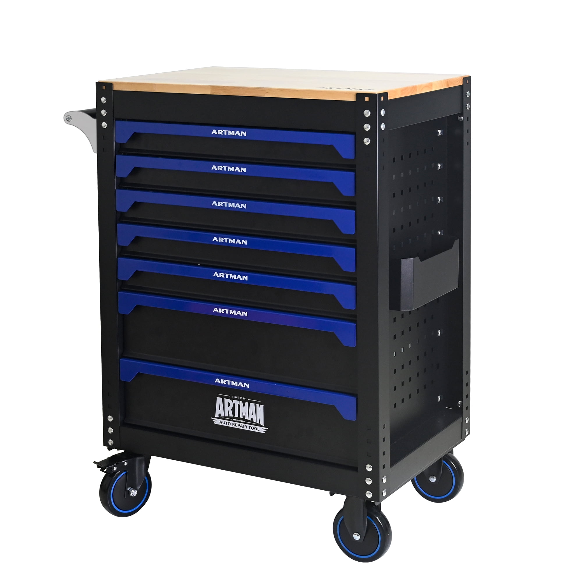 ARTMAN 30-inch 7-drawer Wooden-top Rolling Steel Tool Cart, Storage Tool Chest&Cabinet with Handle and Wheels for Garages, Warehouses, Repair Shops, Requires Assembly of the the Tool Cart