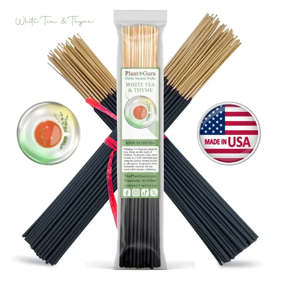 White Tea and Thyme Exotic Incense Sticks 11 Inch - Bulk 1 Bundle 45 to 50 Sticks - Natural 11" Long Lasting Aroma That Burns for 45 to 60 Minutes.