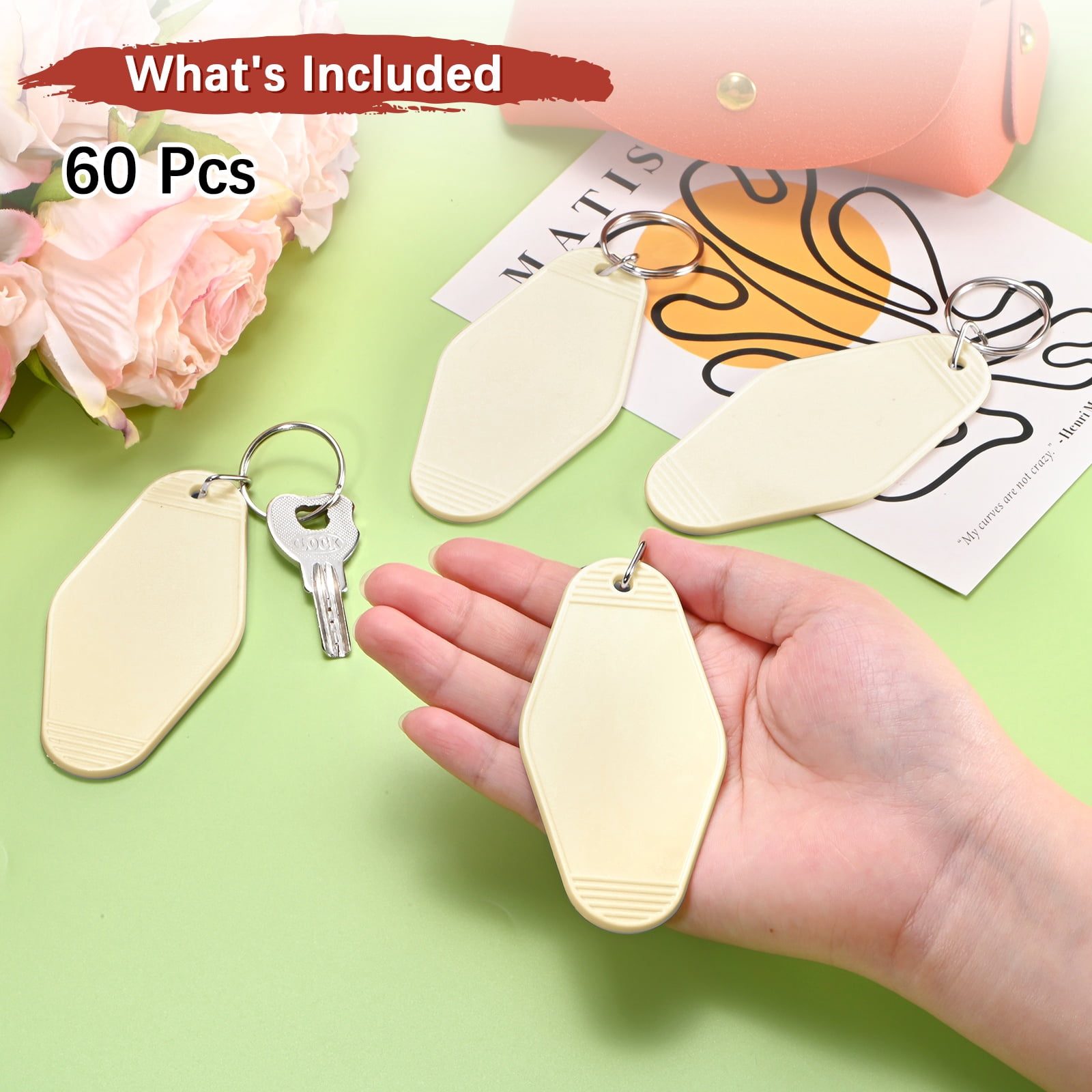 Blank Hotel Keychain Tags [60PCS] - Plastic Rhombus Blank Motel Keychain for Luggage Labels [Beige] Vintage Key Tags
