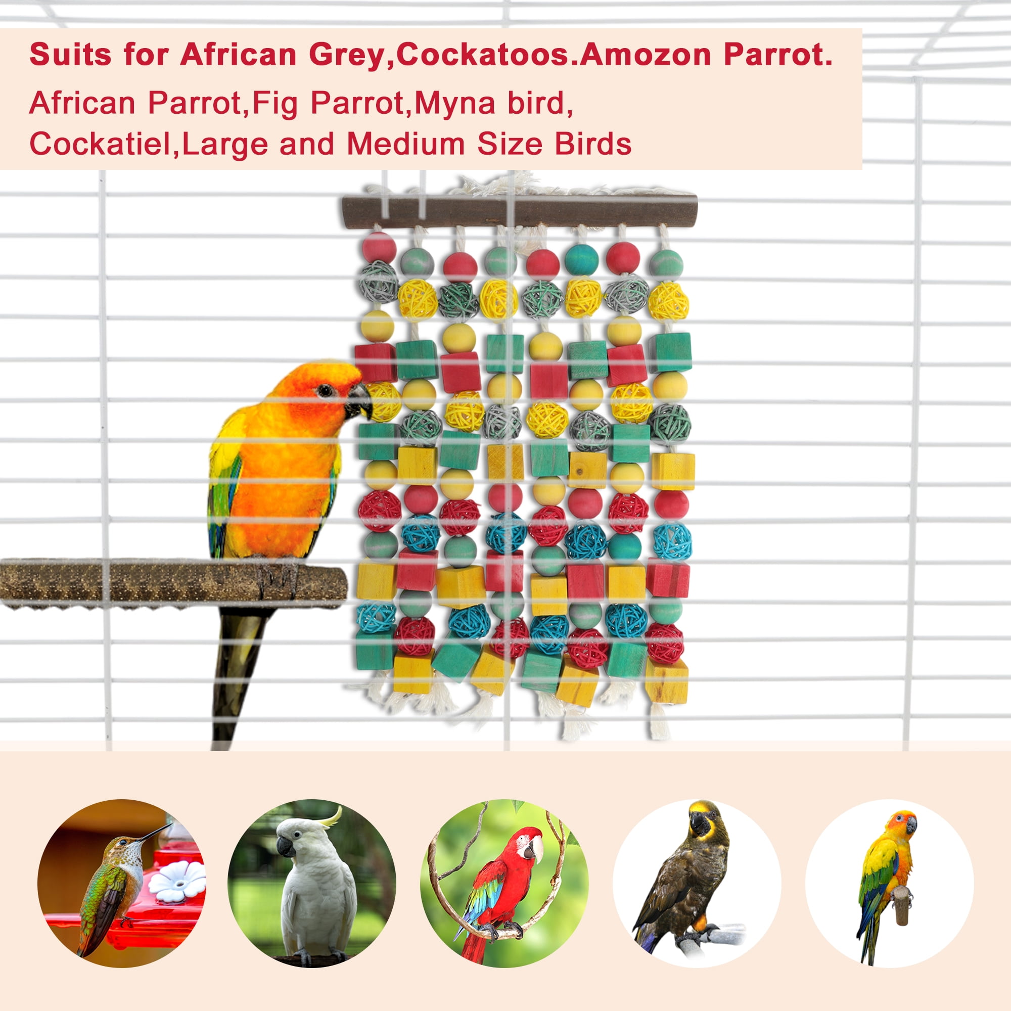 Unique Bargains Large Bird Parrot Toy Bird Chewing Toy Wooden Blocks Bird Toys Bird Cage Accessories Parrot Cage Bite Toy for Large Medium Birds Macaws