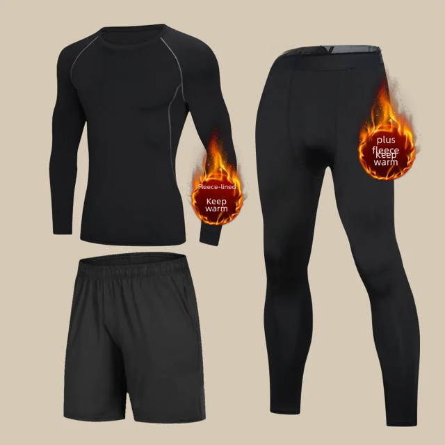 Traje de latón cálido para hombre, forro polar de invierno, capa base gruesa para correr, protección contra el frío, pantalones ajustados deportivos para otoño