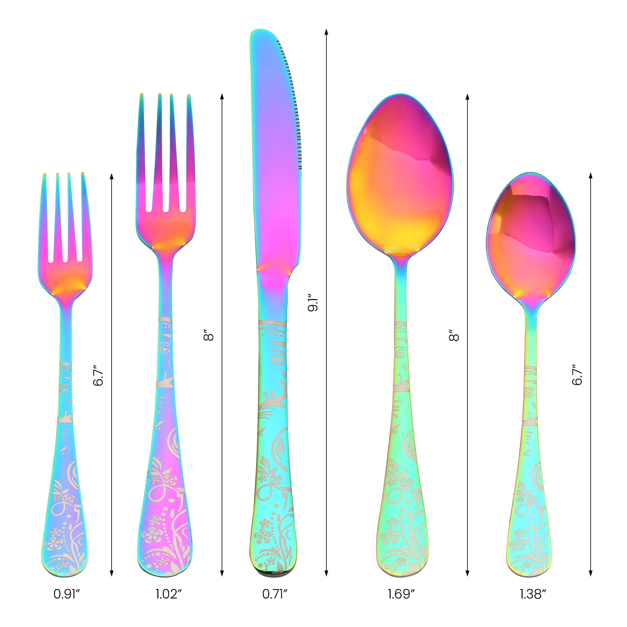 Unique Bargains 20 Piece Stainless Steel Floral Flatware Silverware Set for 4 Colorful