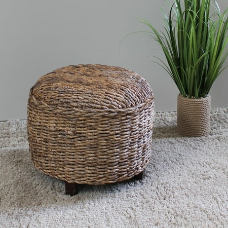 Mahogany Bun Feet - Arizona Abaca Round Cushioned Top Stool with Mahogany Feet - Salak Brown