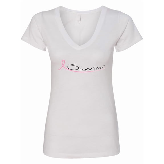 Inktastic Breast Cancer Survivor Pink Ribbon Women's V-Neck T-Shirt