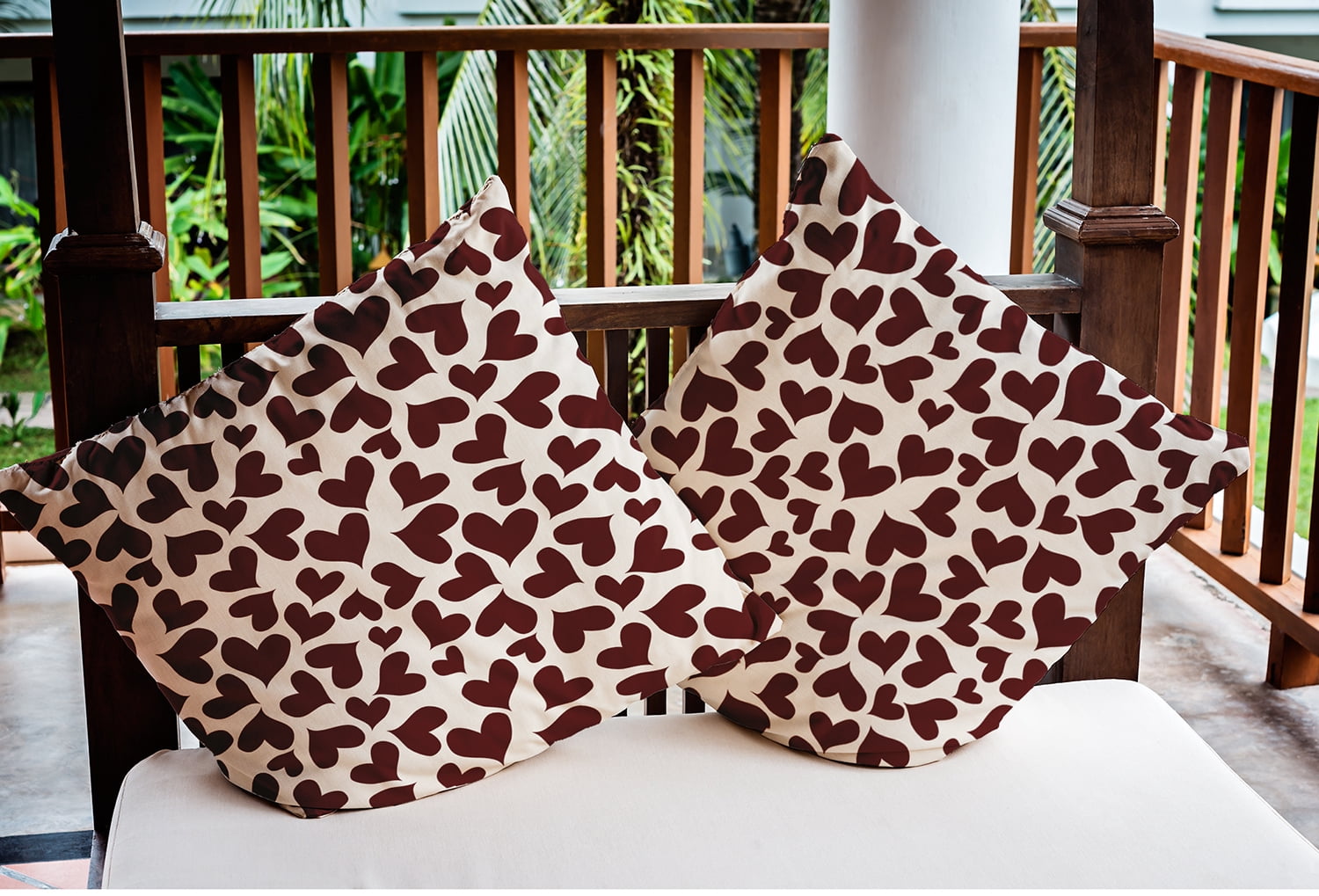 18"x18" Simply Daisy Valentines Patterned Hearts Poly Indoor/Outdoor Pillow, Maroon Qty 1