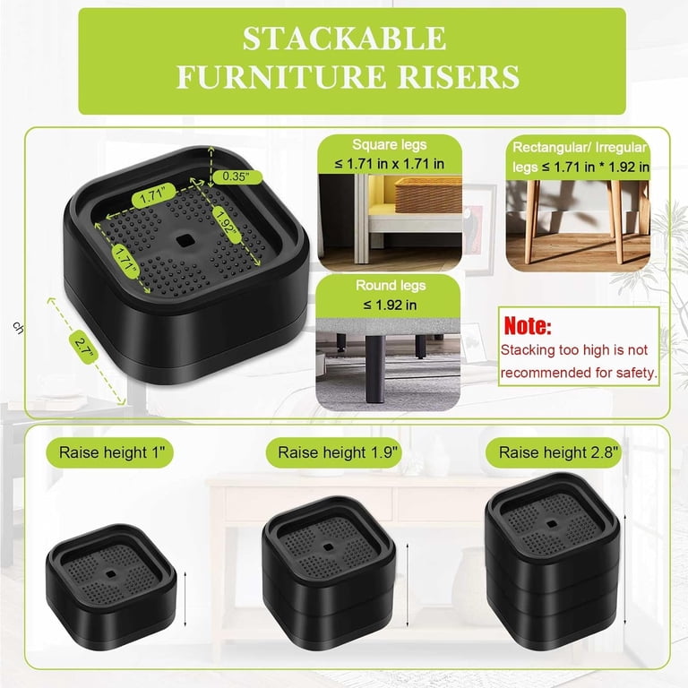 Furniture Risers, Adjustable Bed Risers Heavy Duty For Table Desk Couch Chair Sofa Cabinet Bed Legs Dorm Square Stackable Bed Raisers Blocks Lift Height